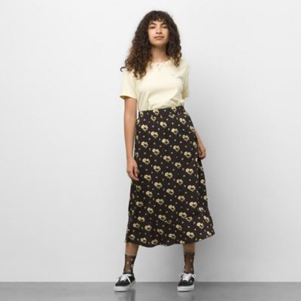 NWT Vans Women's Black Floral Print Folklore Midi Skirt Size Medium - Picture 1 of 6